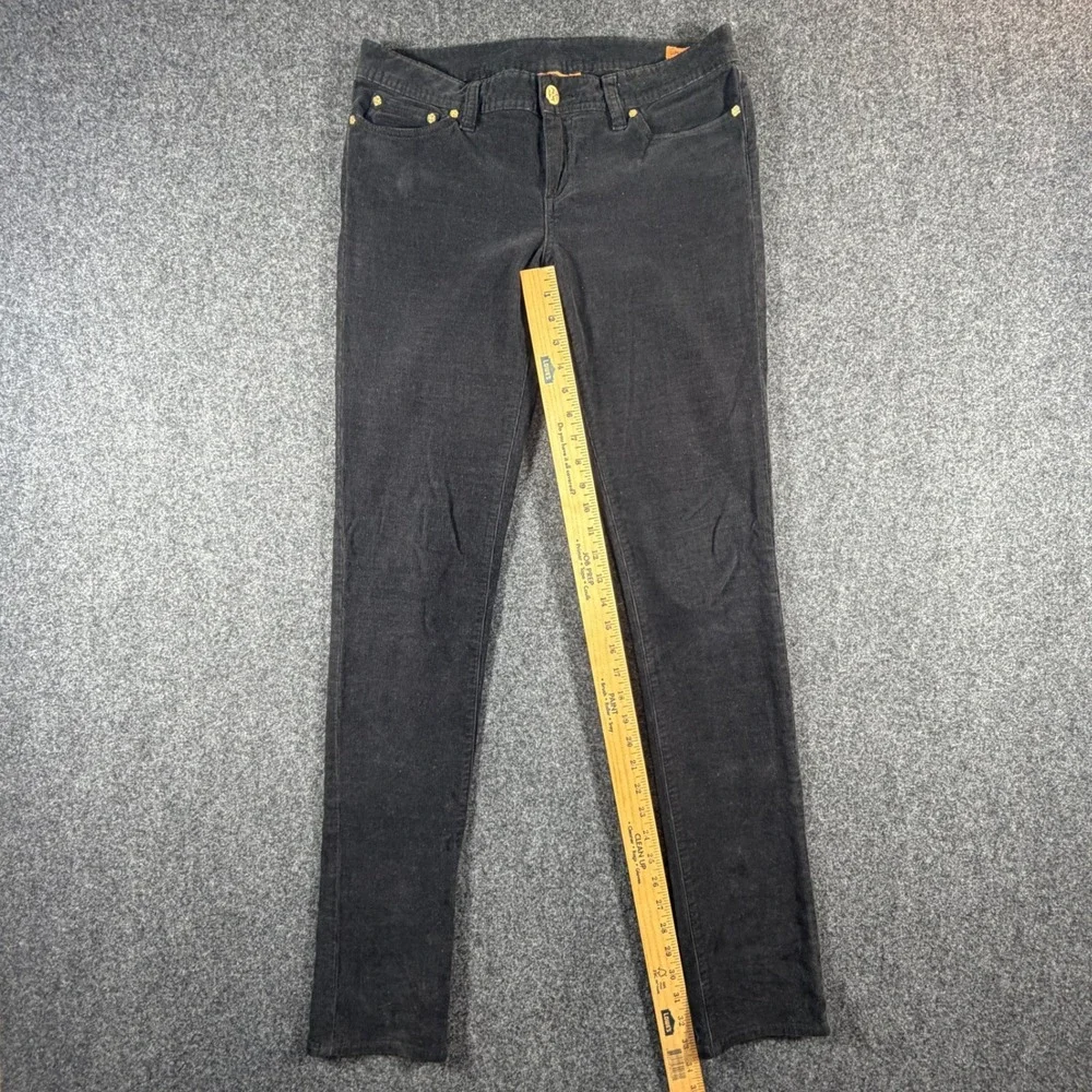 Tory Burch Black Super Skinny Corduroy Pants Womens Size 31‎ Gold Logo Hardware